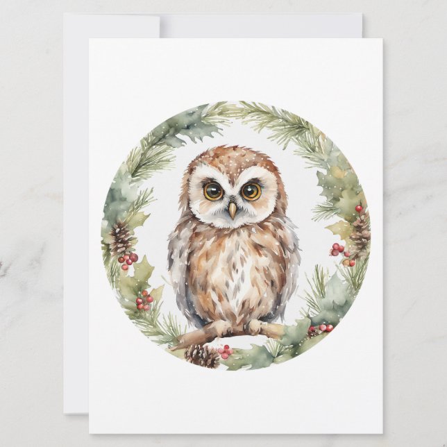 christmas owl illustration owl wall art holiday  card (Front)
