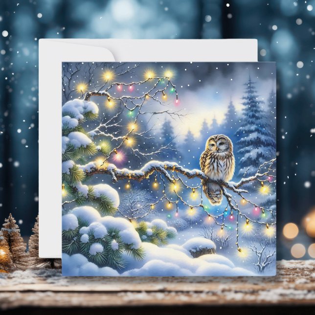 Christmas Owl in a Magical Winter Forest Holiday Card (Creator Uploaded)