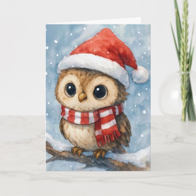 Christmas Owl in Snowflakes Card (Front)