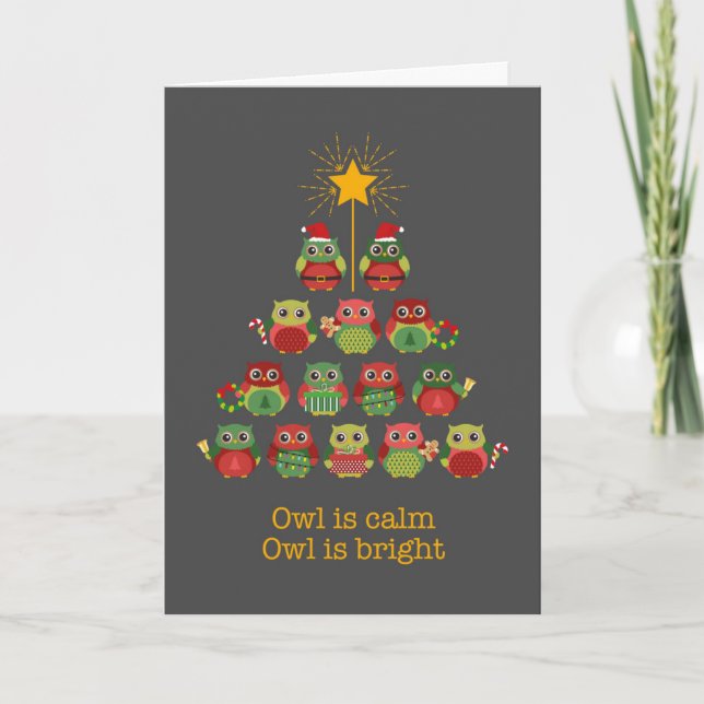 Christmas Owl is Calm in Cute Owl Illustrations Card (Front)