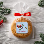 Christmas Owl Square Sticker<br><div class="desc">Adorable illustration of a cartoon brown owl wearing a red polka dot scarf,  perched on a tree branch on a blue snowy background. Perfect as gift tag labels,  envelope seals,  etc</div>