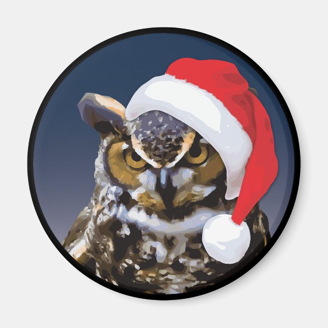 Christmas Owl - Standard, 2¼ Inch Round Magnet (Front)