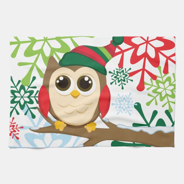 Christmas owl tea towel (Horizontal)