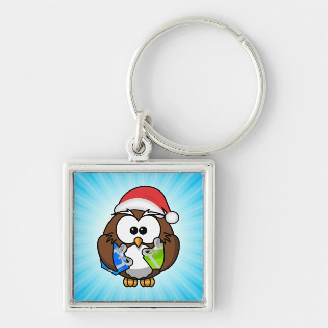 Christmas Owl Wearing Santa Hat-15840 Key Ring (Front)