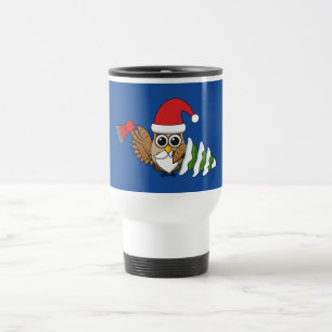 Christmas Owl with Axe and Snowy Pine Tree Travel Mug
