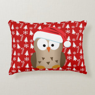 Christmas Owl with Santa Hat Decorative Cushion