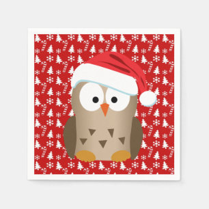 Christmas Owl with Santa Hat Napkin
