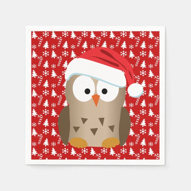 Christmas Owl with Santa Hat Napkin (Front)