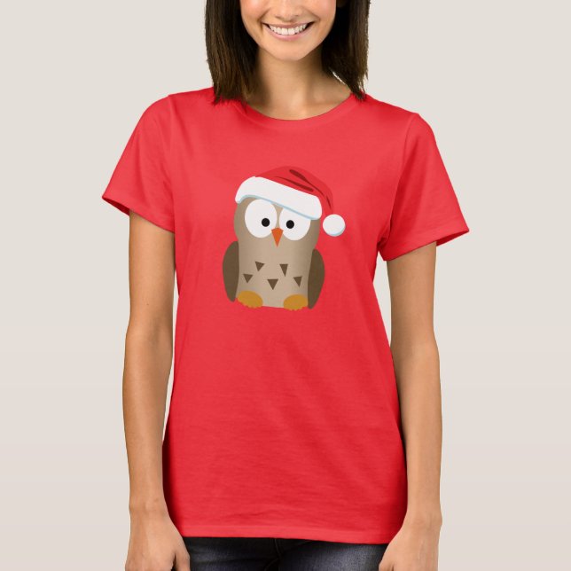 Christmas Owl with Santa Hat T-Shirt (Front)