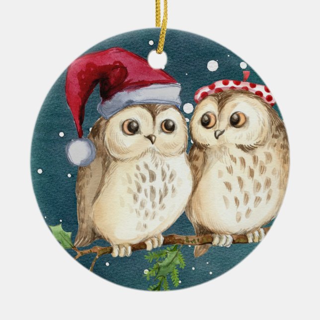 Christmas Owls Ceramic Tree Decoration (Front)