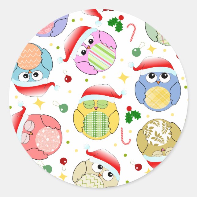 Christmas Owls Design Classic Round Sticker (Front)