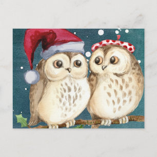 Christmas Owls Holiday Postcard