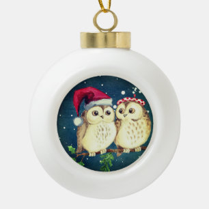 Christmas owls in love sweet ceramic ball christmas ornament
