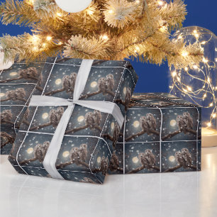Christmas Owls in Snowflakes Wrapping Paper