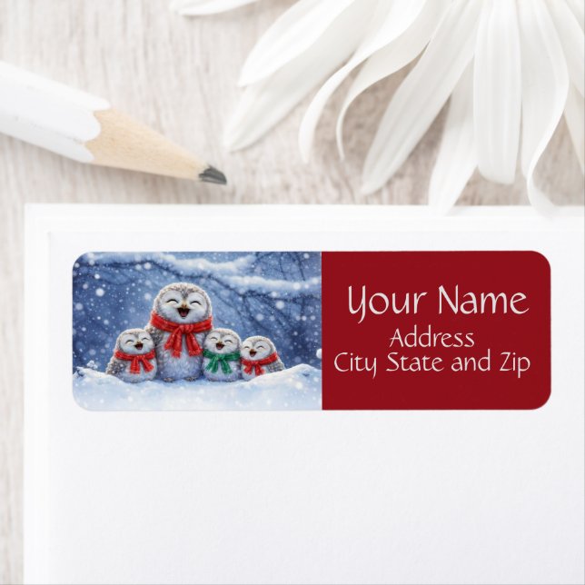 Christmas Owls in the  Snow Cute Return Address (Insitu)