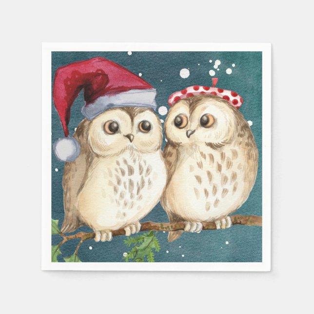 Christmas Owls Paper Napkin (Front)