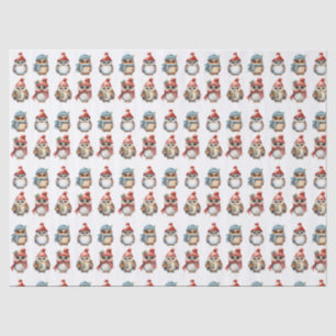 christmas owls red blue hats pattern tissue paper