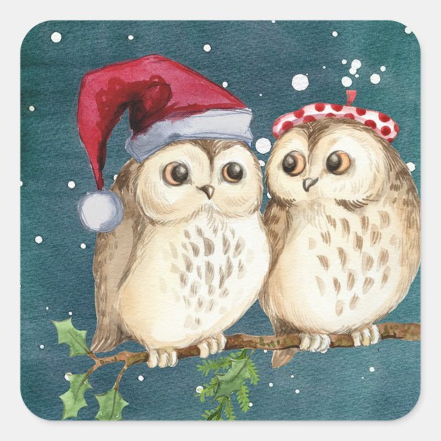 Christmas Owls Square Sticker (Front)