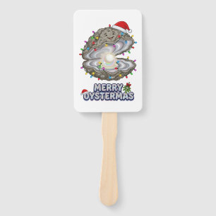 Christmas Oyster Crassostrea Santa Hat Holiday Hand Fan