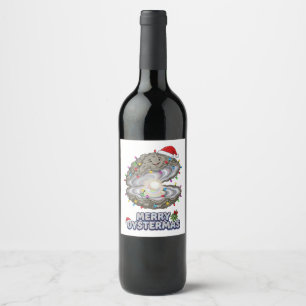 Christmas Oyster Crassostrea Santa Hat Holiday   Wine Label