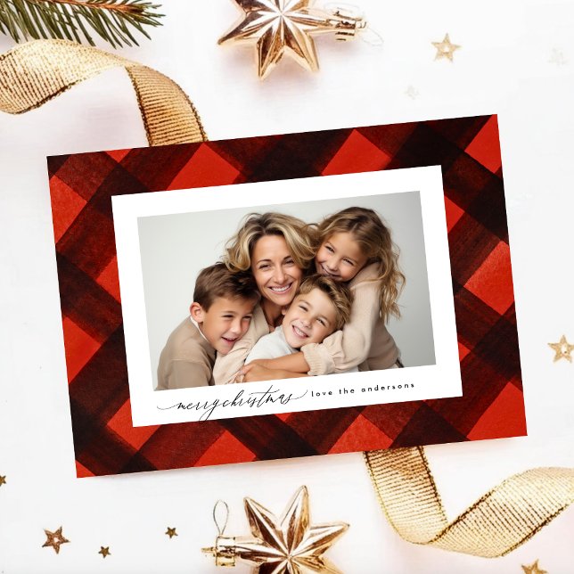 Christmas Painted Red Black Plaid Photo Frame Holiday Card (Creator Uploaded)