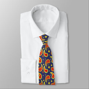 Christmas paisley blue red gold star tie
