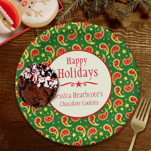 Christmas paisley name cookie exchange paper plate