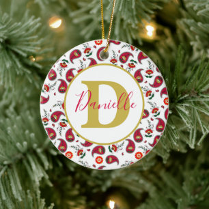 Christmas paisley personalised ceramic tree decoration