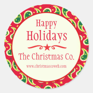Christmas paisley red company holiday gift sticker