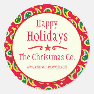 Christmas paisley red company holiday gift sticker