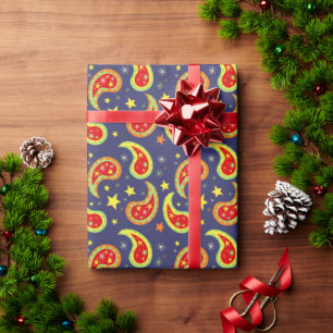 Christmas Paisley star pattern blue red Wrapping Paper