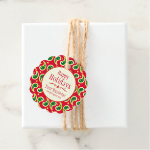 Christmas paisley star red company holiday gift favour tags