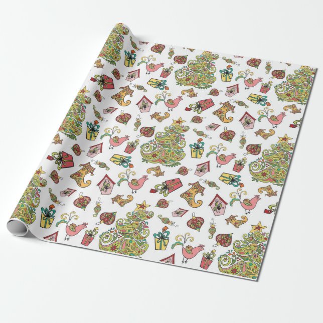 Christmas Paisley Wrapping Paper (Unrolled)