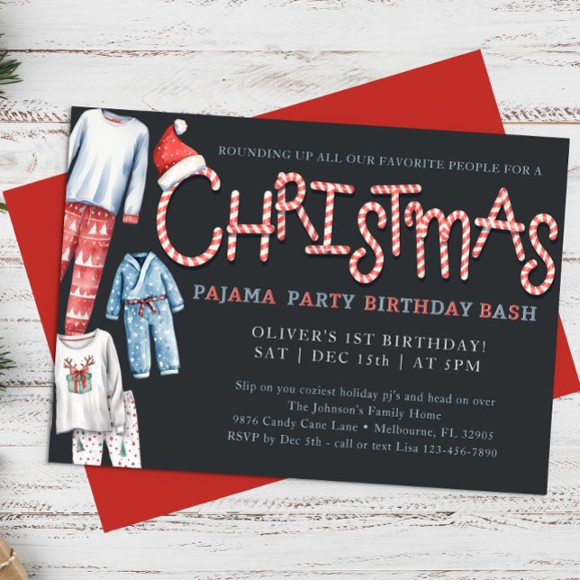 Christmas Pajama Birthday Party Invitation (Fun Christmas Pajama Birthday Party Invite)