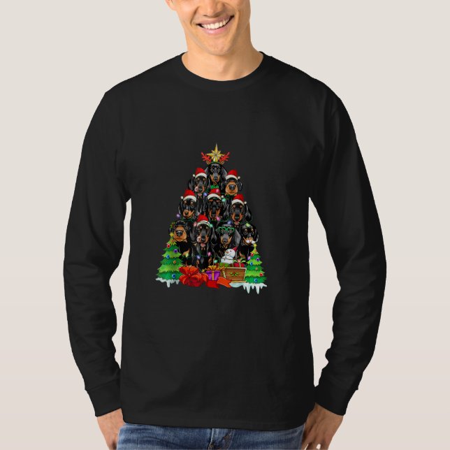 Christmas Pajama Dachshund Tree Dog Xmas For Dog D T-Shirt (Front)