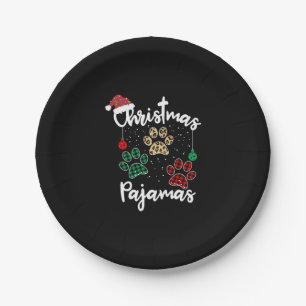 Christmas Pajama Dog Paw Buffalo Plaid Leopard Paper Plate