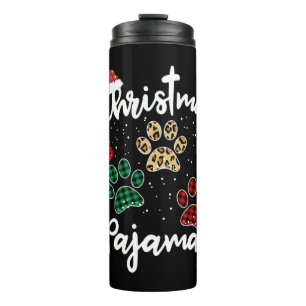 Christmas Pajama Dog Paw Buffalo Plaid Leopard Thermal Tumbler