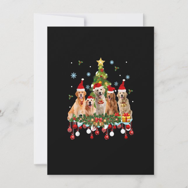 Christmas Pajama Golden Retriever Tree Xmas Gift D Invitation (Front)