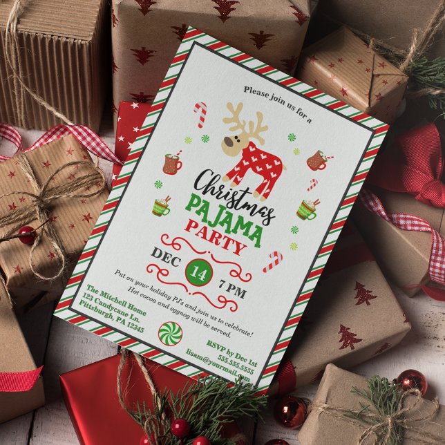 Christmas Pajama Party Festive Reindeer  Invitation (Creator Uploaded)