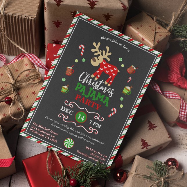 Christmas Pajama Party Festive Reindeer  Invitation (Creator Uploaded)