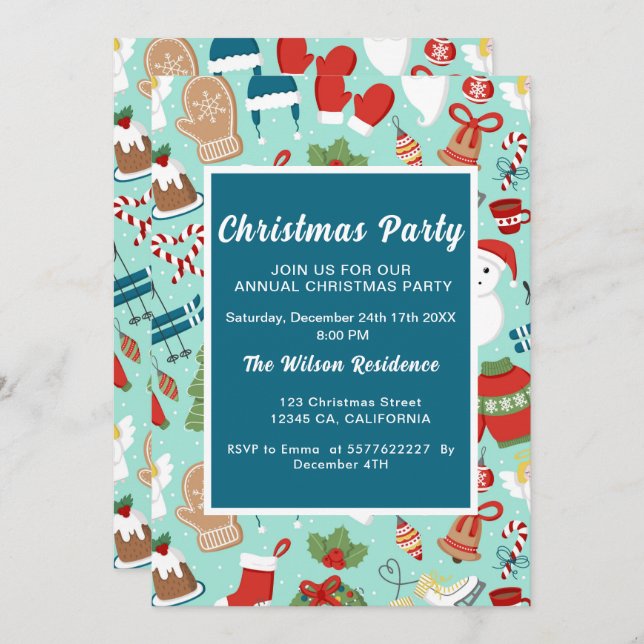 Christmas pajama party fun kids illustrations  invitation (Front/Back)