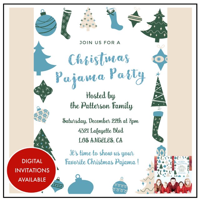 Christmas Pajama Party Glitter cute illustration Invitation (Creator Uploaded)