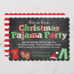 Christmas Pajama Party Invitation - Chalkboard<br><div class="desc">This fun and festive Christmas Pajama Party chalkboard style invitation is perfect for any Christmas pajama theme event! This design features a chalkboard style background,  bright Christmas colour pattern letters,  and fun Christmas graphics and illustrations along the bottom including Christmas pyjamas,  reindeer slippers,  candy cane and Santa hat!</div>