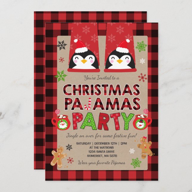 Christmas Pajama Party Invitation Holiday Pyjamas (Front/Back)