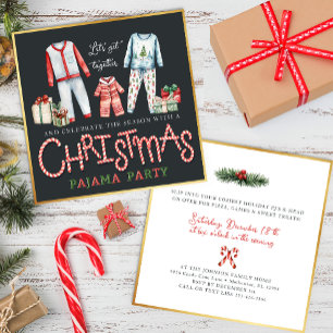 Christmas Pajama Party Invitation with Candy Cane 