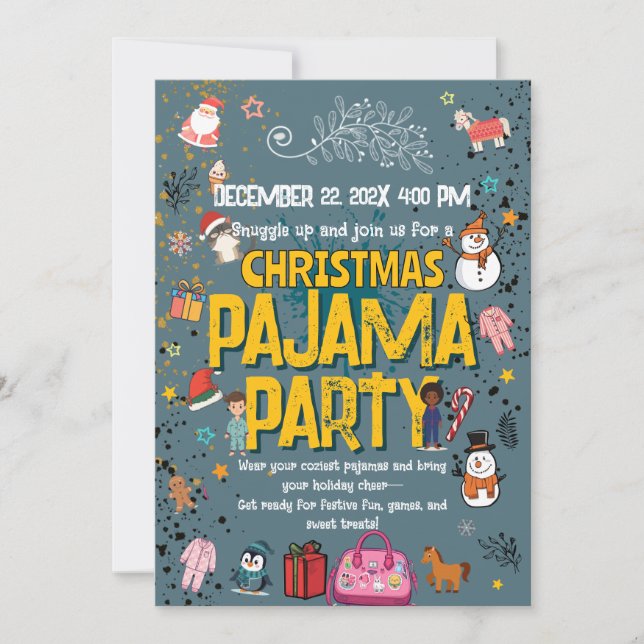 Christmas Pajama Party Kids Holiday Sleepover  Invitation (Front)