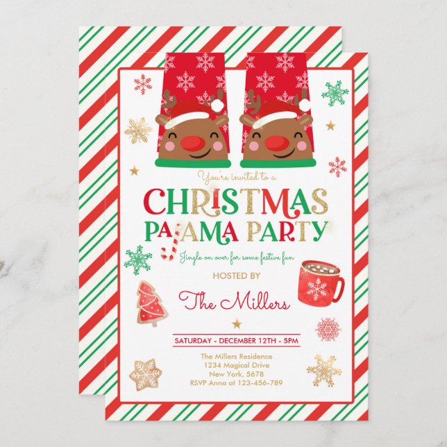 Christmas Pajama Party Red Holiday Pajama Party Invitation (Front/Back)