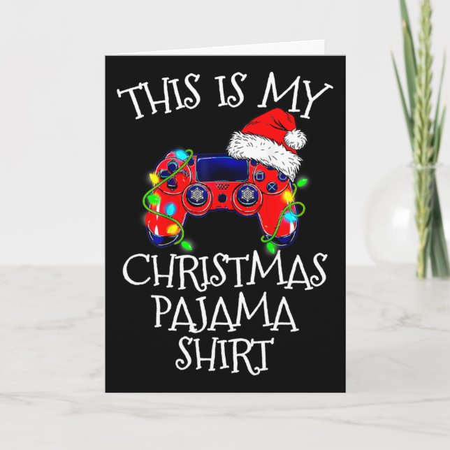 Christmas Pajama Shirt Video Game Controller Santa Card (Front)