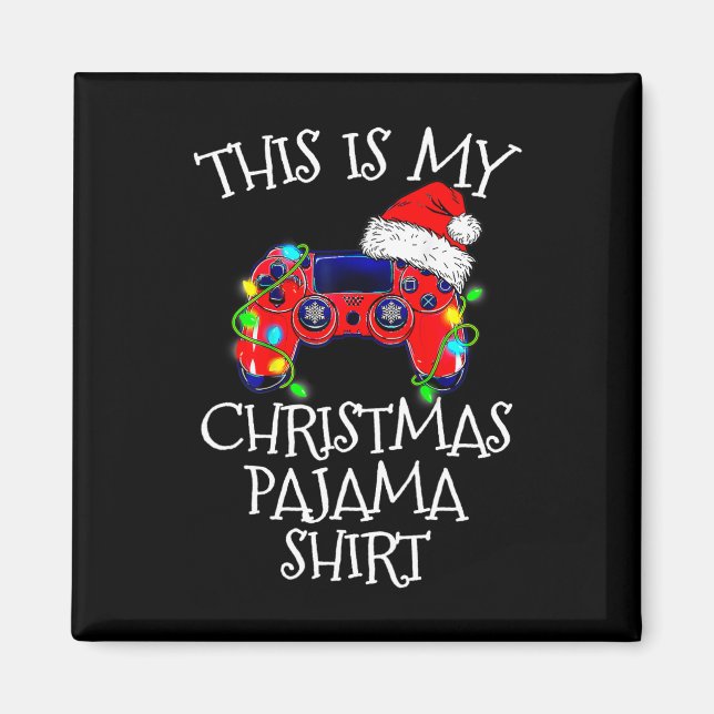 Christmas Pajama Shirt Video Game Controller Santa Magnet (Front)