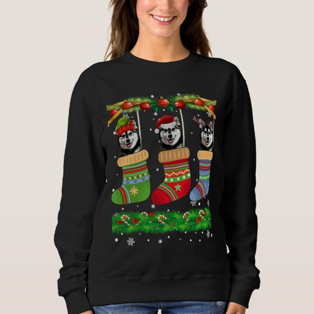 Christmas Pajama Siberian Husky Dog Sweatshirt (Front)